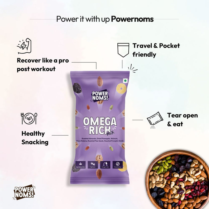 Powernoms Omega Rich Mix | Healthy nuts, seeds and berries mix-Pack Of 6