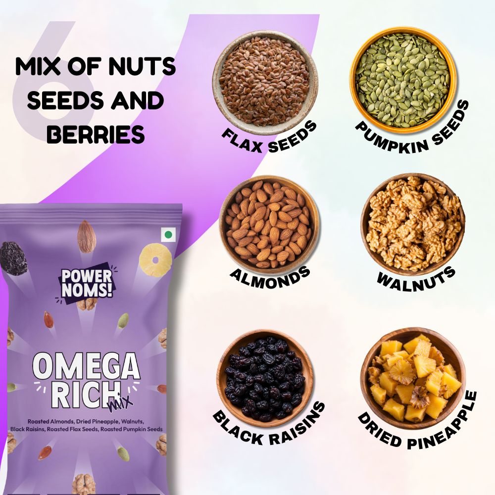 Powernoms Omega Rich Mix | Healthy nuts, seeds and berries mix-Pack Of 6