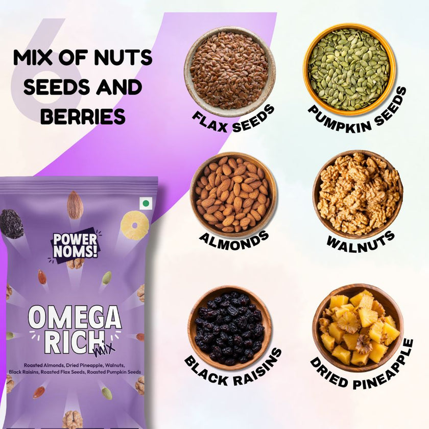 Powernoms Omega Rich Mix | Healthy nuts, seeds and berries mix-Pack Of 6