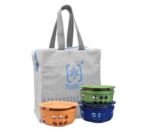 Borosilicate Glass Lunch Box-Set Of 3- with Canvas Carry Bag - Tintbox Combo TintBox Multi Color