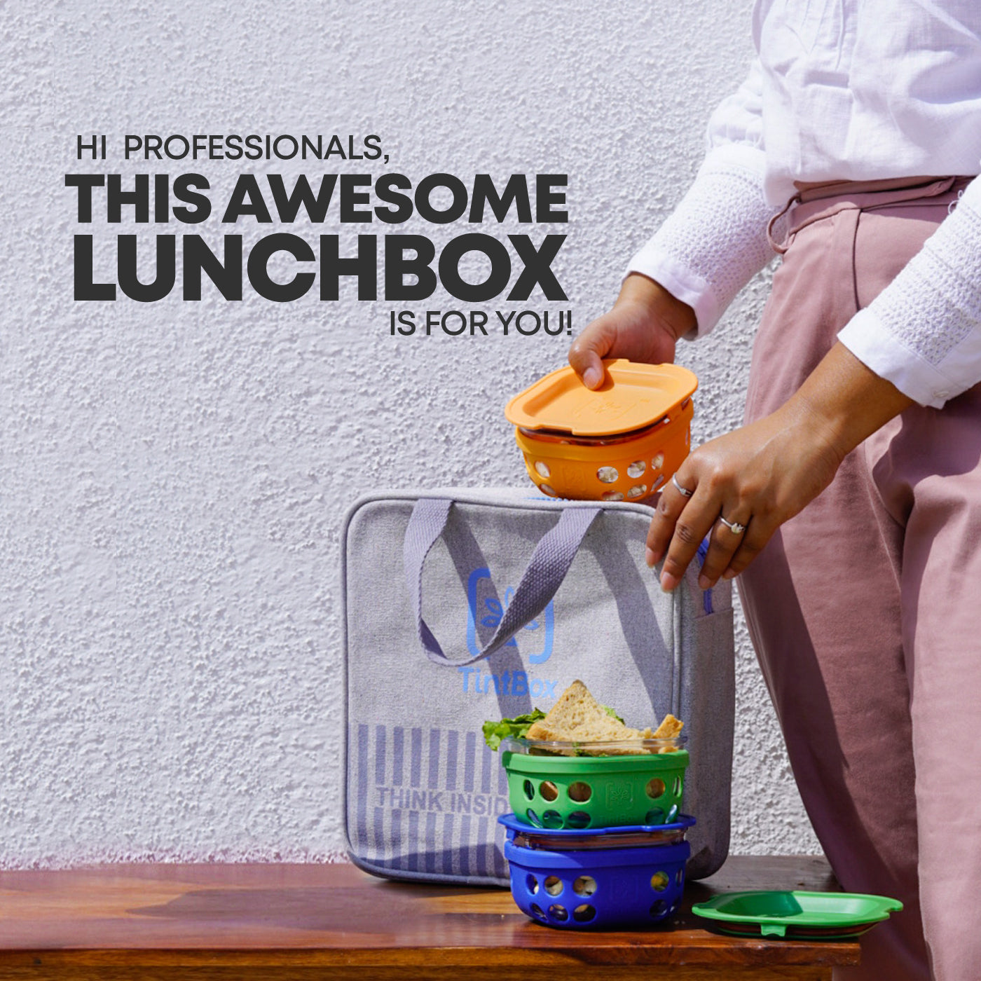Borosilicate Glass 300 ml Lunch Box-Set Of 3 with Canvas Carry Bag