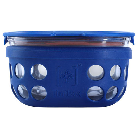 TintBox Borosilicate Glass Food Container with Protective Silicone Sleeve(300ml) - Store, Heat, Serve Lunchware TintBox Oasis Blue