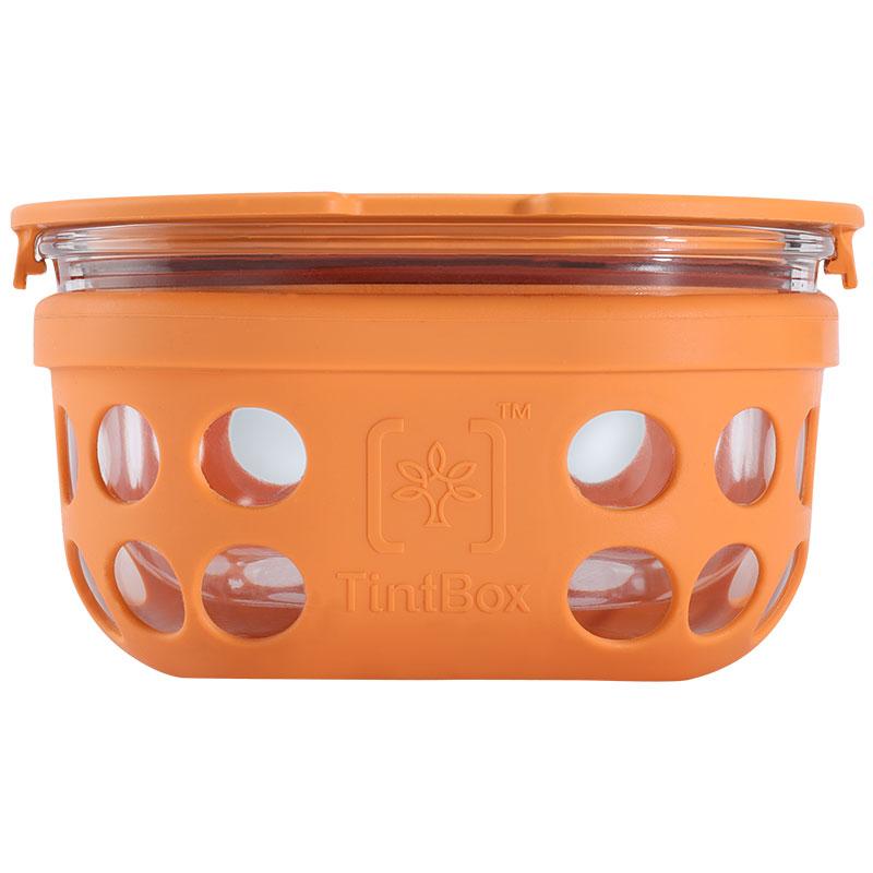 TintBox Borosilicate Glass Food Container with Protective Silicone Sleeve(300ml) - Store, Heat, Serve Lunchware TintBox Sunrise Orange