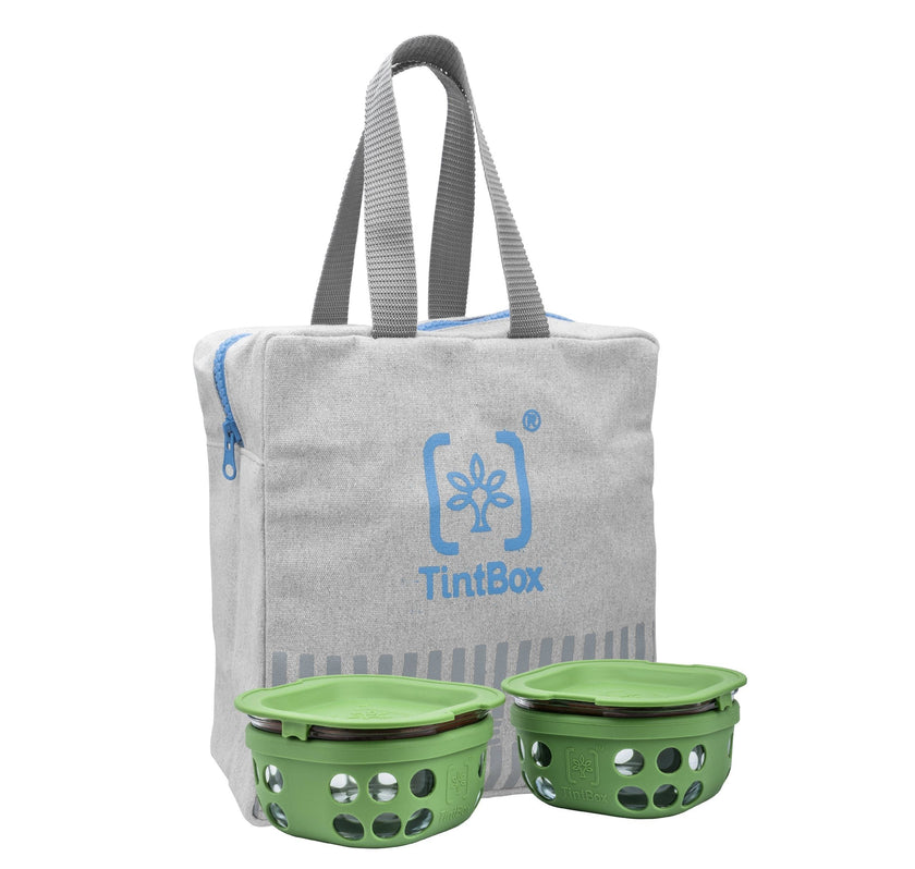 Borosilicate Glass Lunch Box-Set Of 2- with Canvas Carry Bag - Tintbox Combo TintBox Forest Green