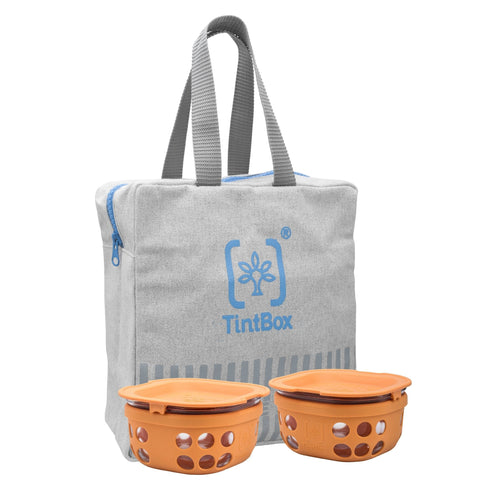 Borosilicate Glass Lunch Box-Set Of 2- with Canvas Carry Bag - Tintbox Combo TintBox Sunrise Orange