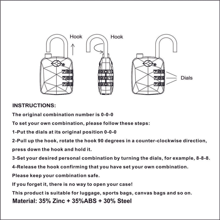 3 Dial Travel Luggage Combination Number Padlock
