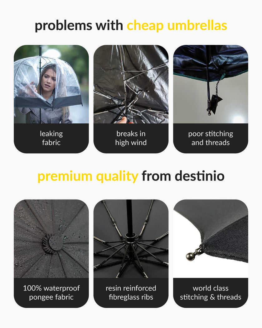 Destinio Black FG umbrella - 23 Inches Fibre Glass Frame
