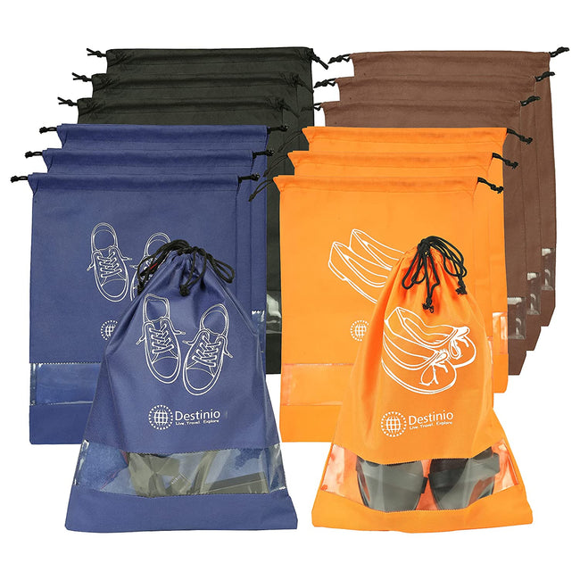 Destinio Shoe Bags, Travel Storage Organizer, 4 Colors 4 Designs, Set of 12 Pcs