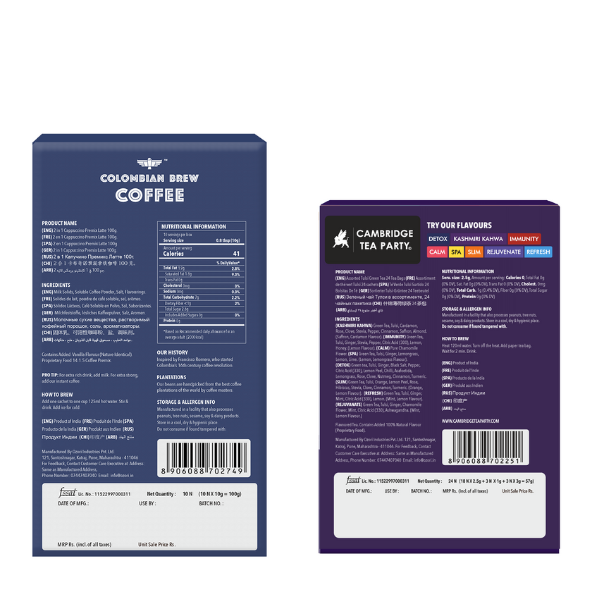 CB 2 in 1 Cappuccino Coffee Premix, CTP Assorted Green Tea Bags