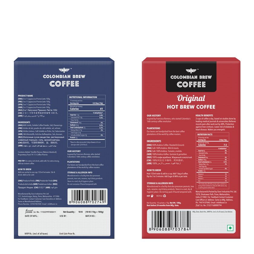 CB 2 in 1 Cappuccino Coffee Premix, Hot Brew Coffee Bags
