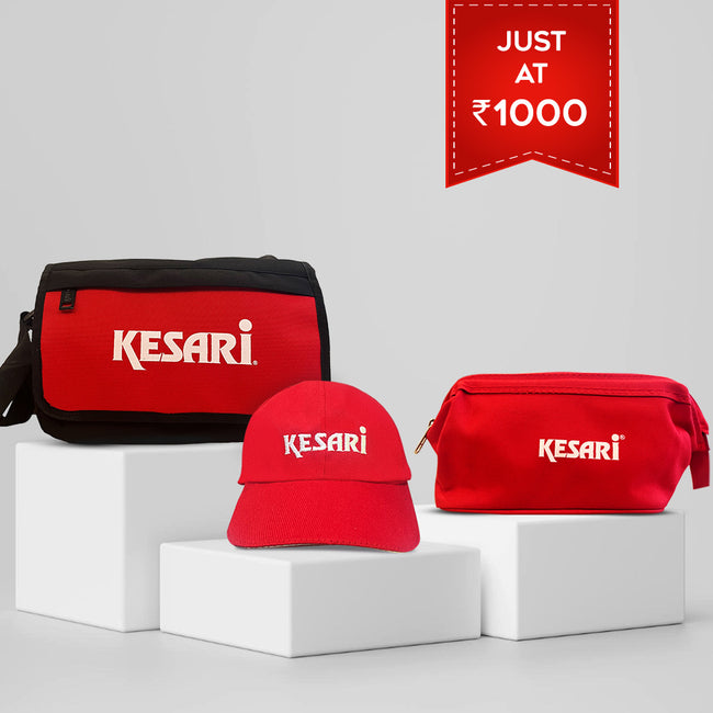 1000_combo 2 Kesari : Shoulder Bag + Travel Pouch (Red) +Cap