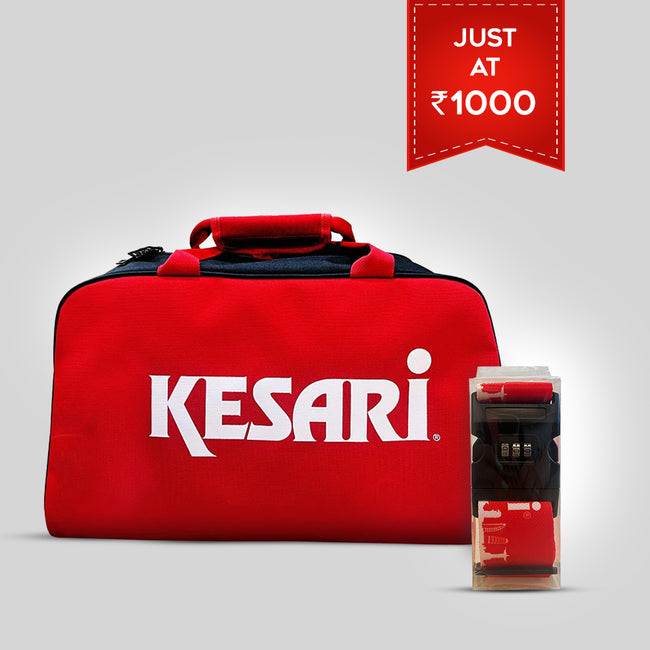 1000_Combo 1 Kesari : Duffle Bag - Red/Black + Luggage Belt Kesari/Multi color
