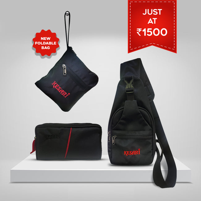 1500_Combo 4 Kesari :  Cross Bag+ Multi Utility Pouch + Foldable bag