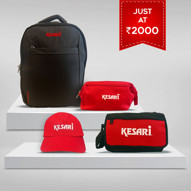 2000_Combo 1 Kesari: Backpack + Travel Pouch + Cap + Shoulder Bag