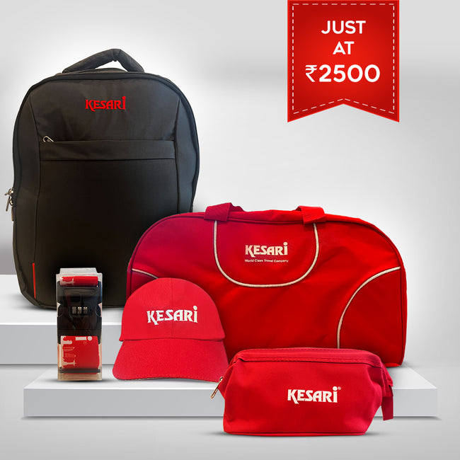 2500_Combo 1 Kesari : Backpack + Spark Bag + Cap + Travel Pouch + Luggage Belt
