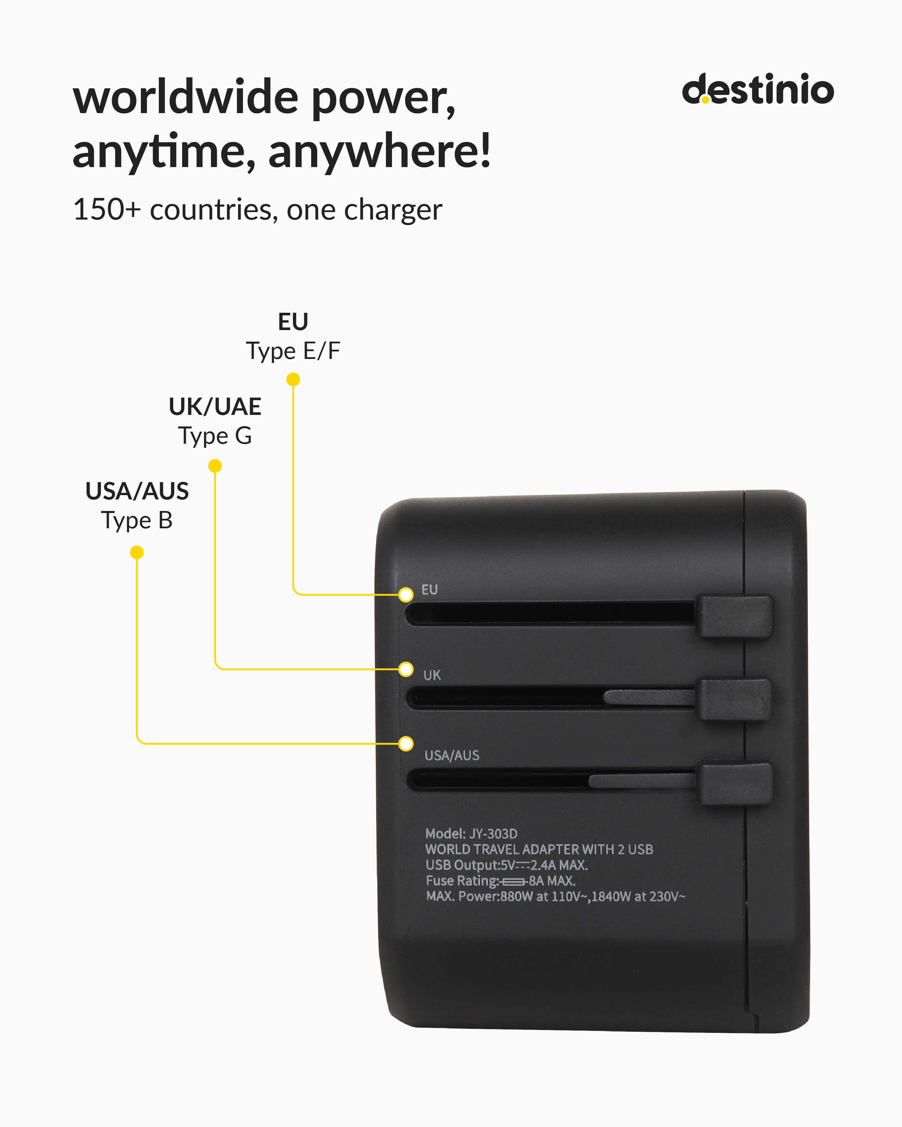 Gotrippin Premium Travel Adapter - Black (2.4A)