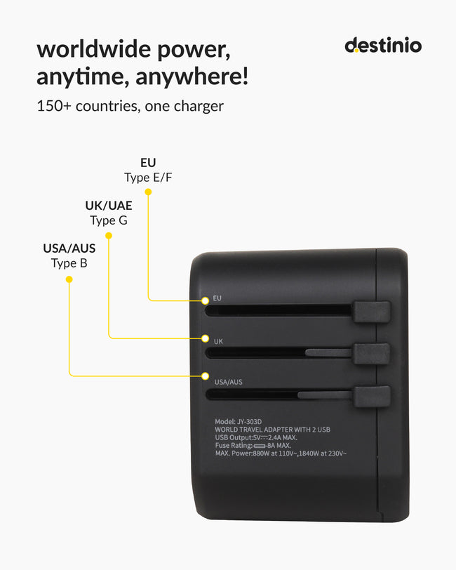 Gotrippin Premium Travel Adapter - Black (2.4A)
