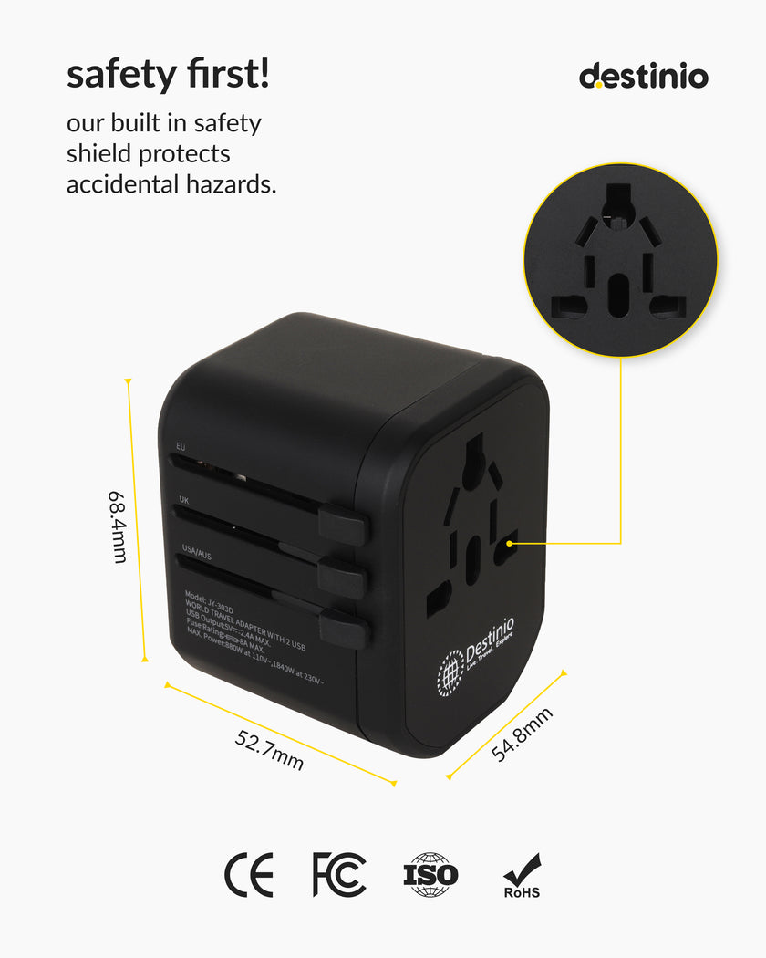 Gotrippin Premium Travel Adapter - Black (2.4A)