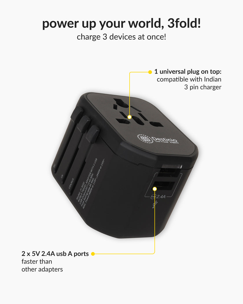Gotrippin Premium Travel Adapter - Black (2.4A)
