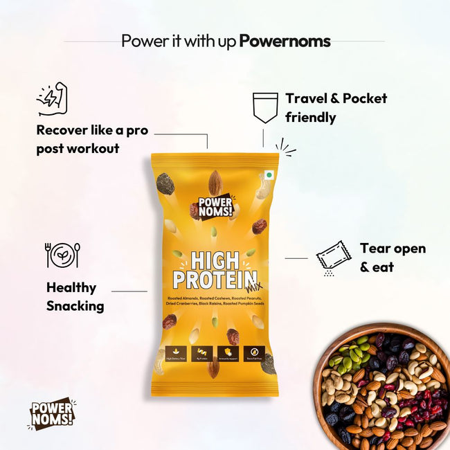 Powernoms High Protein Mix | Healthy nuts, seeds and berries mix-Pack Of 6