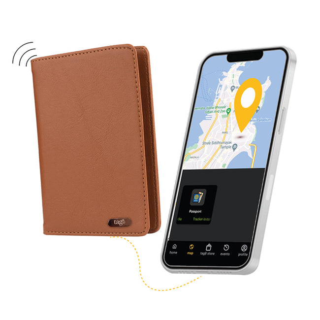 Dolphin Smart Passport Holder, Android & iOS Compatible, Tan