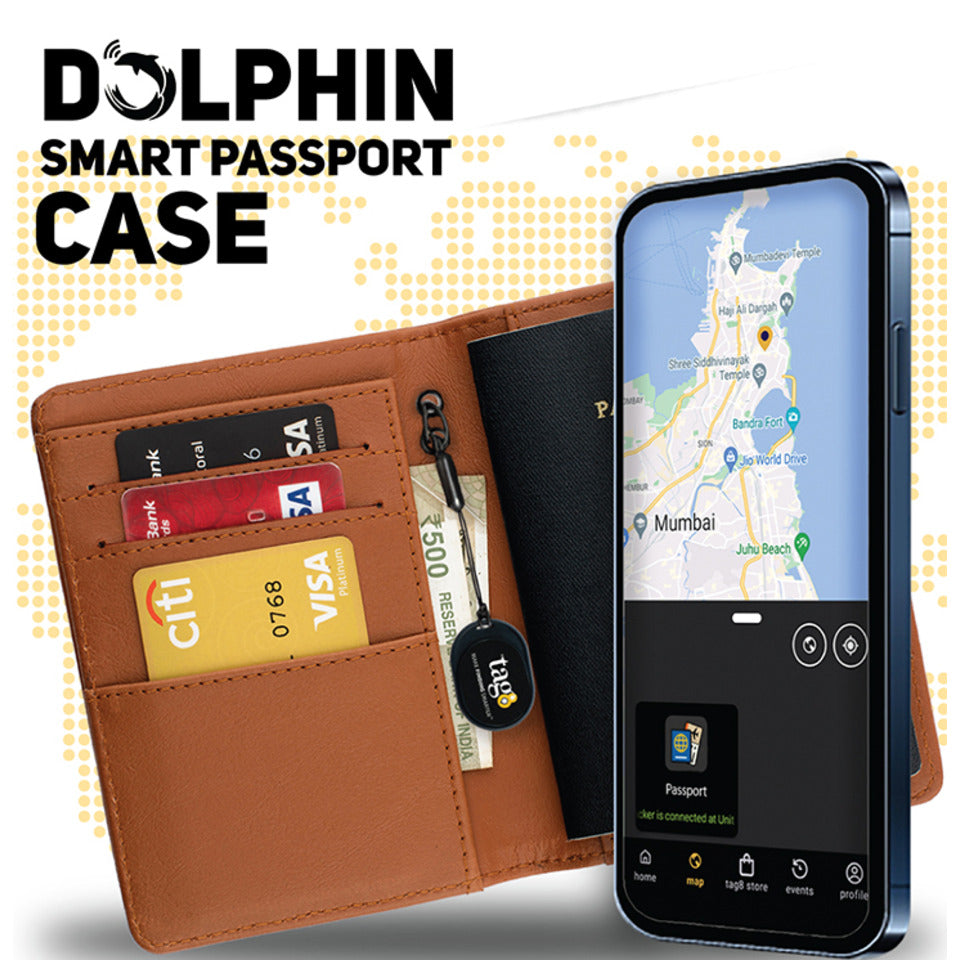 Dolphin Smart Passport Holder, Android & iOS Compatible, Tan