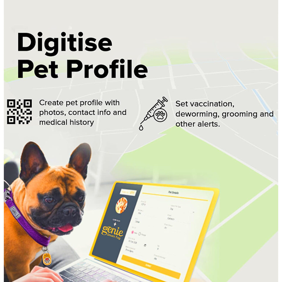 Genie Smart Pet Tag, Dog and Cat Tag with QR Code for Tracking Location