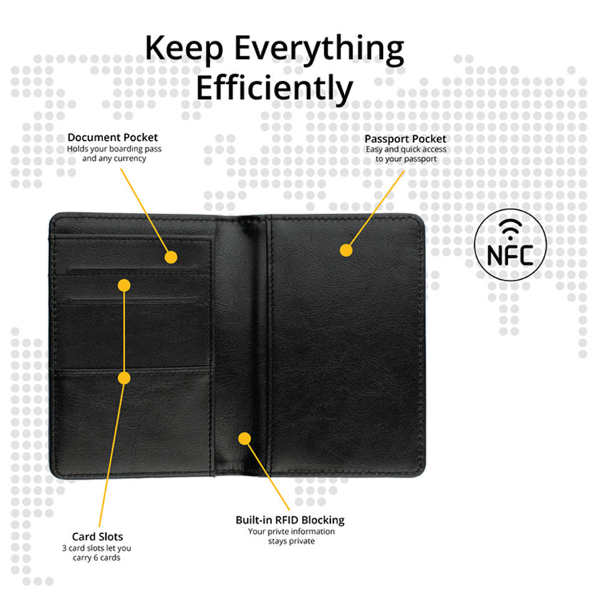 Dolphin Smart Passport Case - RFID Blocking with Anti-Theft Bluetooth Tracking (Black)