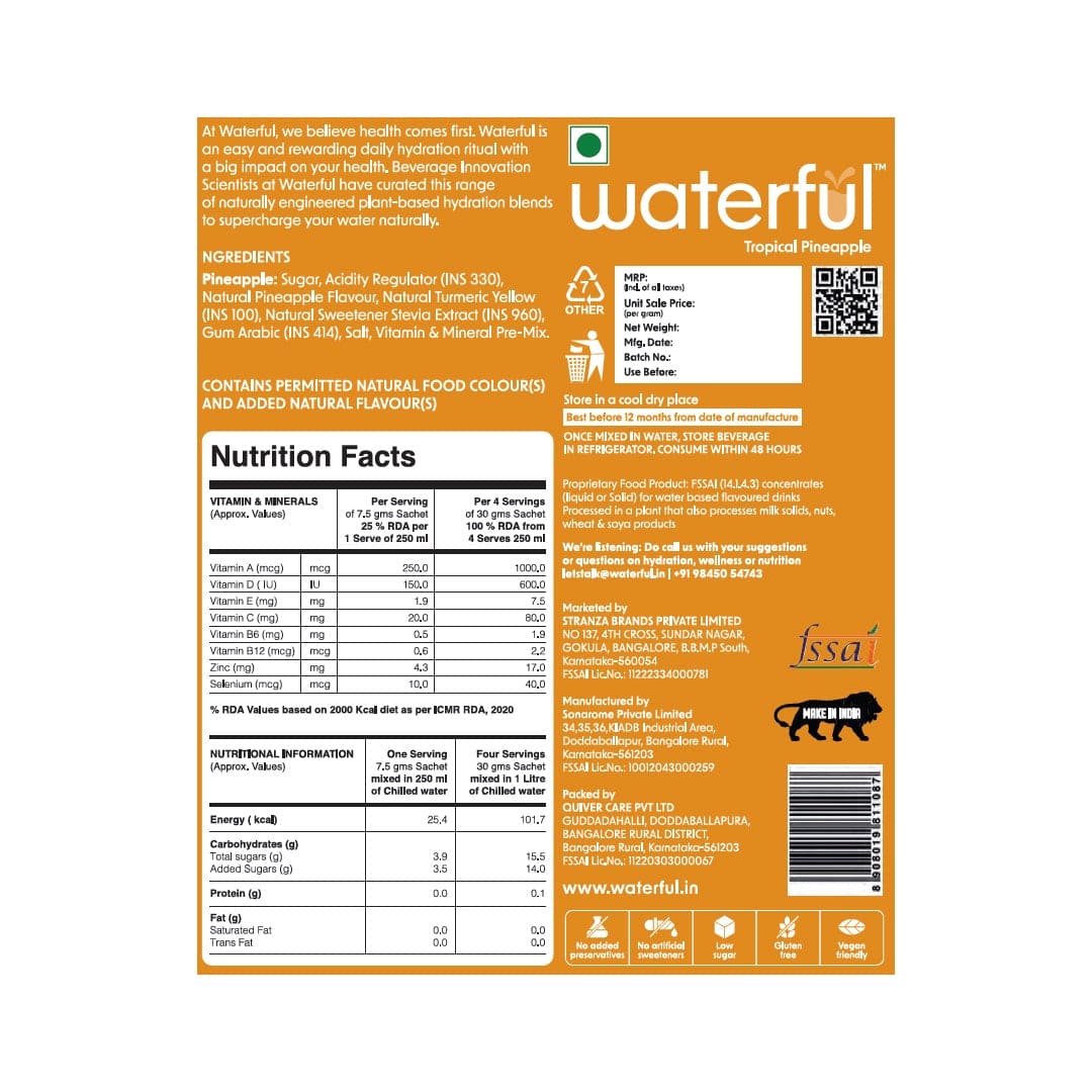 Tropical Pineapple Powdered Drink Mix | Natural Energy Drinks | Waterful | best sports drink for hydration | health drink for women