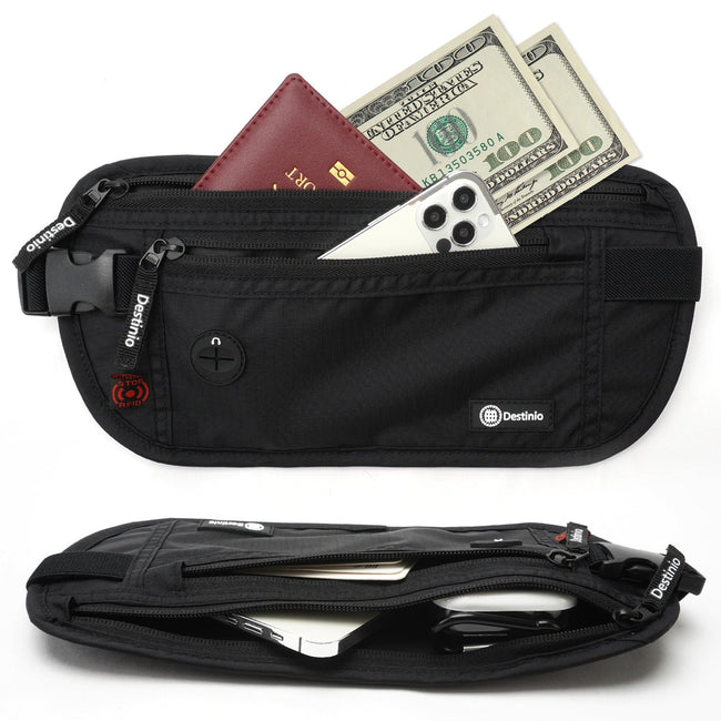 Destinio Travel Money Belt, 50 Inches Strap, Black, RFID Secure with Polyester Fabric