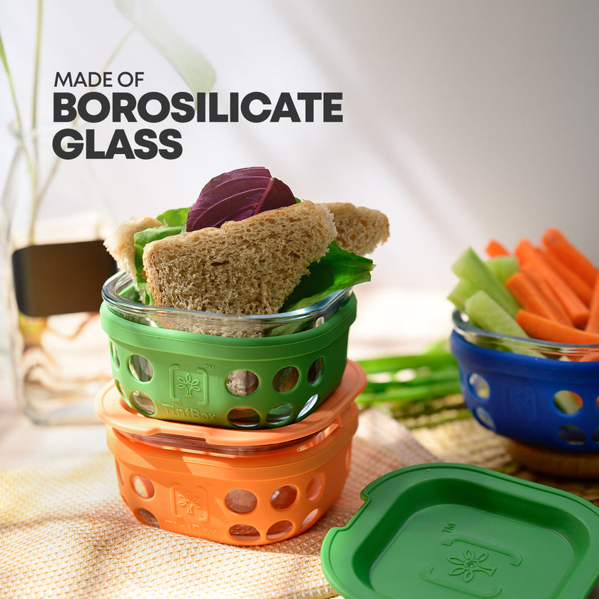 Borosilicate Glass 300 ml Lunch Box-Set Of 3 with Canvas Carry Bag