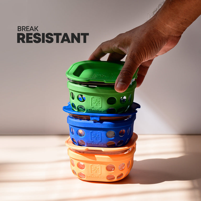 Borosilicate Glass 300 ml Lunch Box-Set Of 3 with Canvas Carry Bag