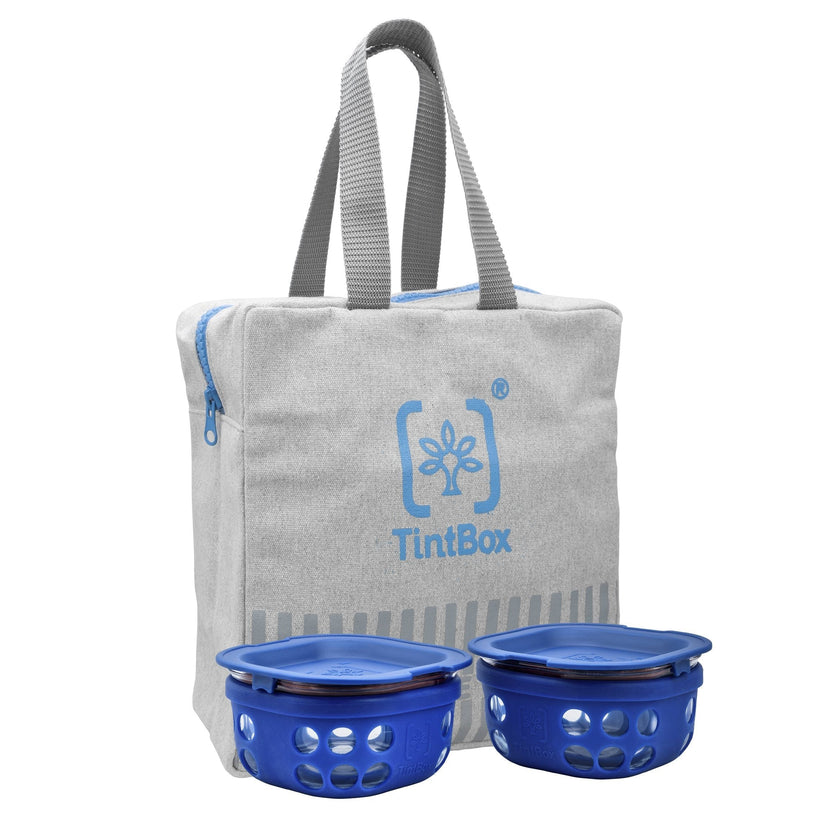 Borosilicate Glass Lunch Box-Set Of 2- with Canvas Carry Bag - Tintbox Combo TintBox Oasis Blue 