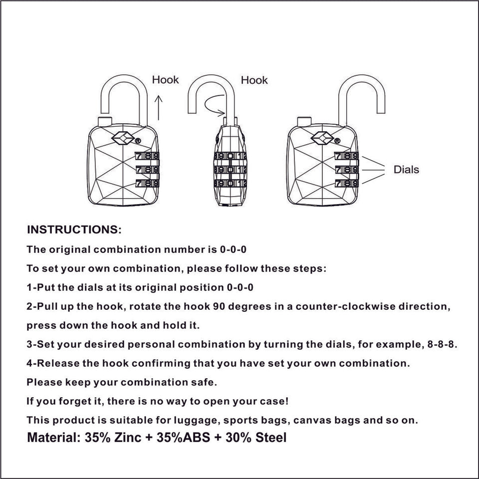 3 Dial Travel Luggage Combination Number Padlock